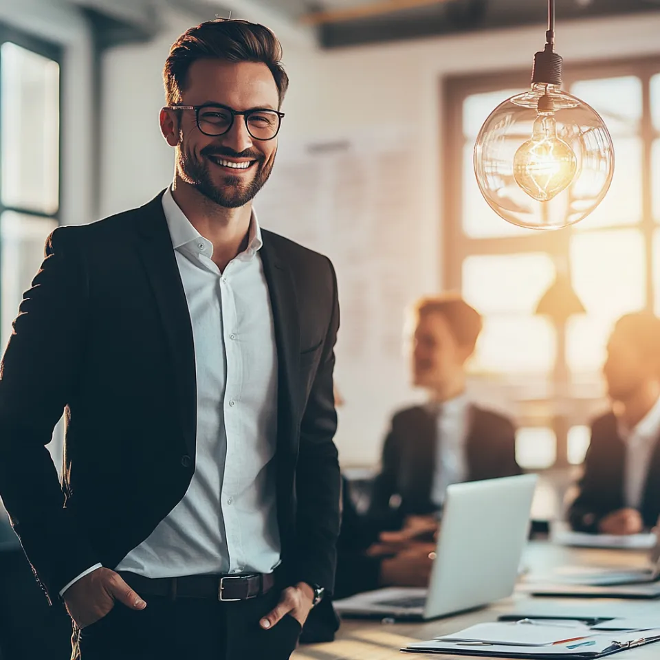Hombre con gafas en despacho corporativo